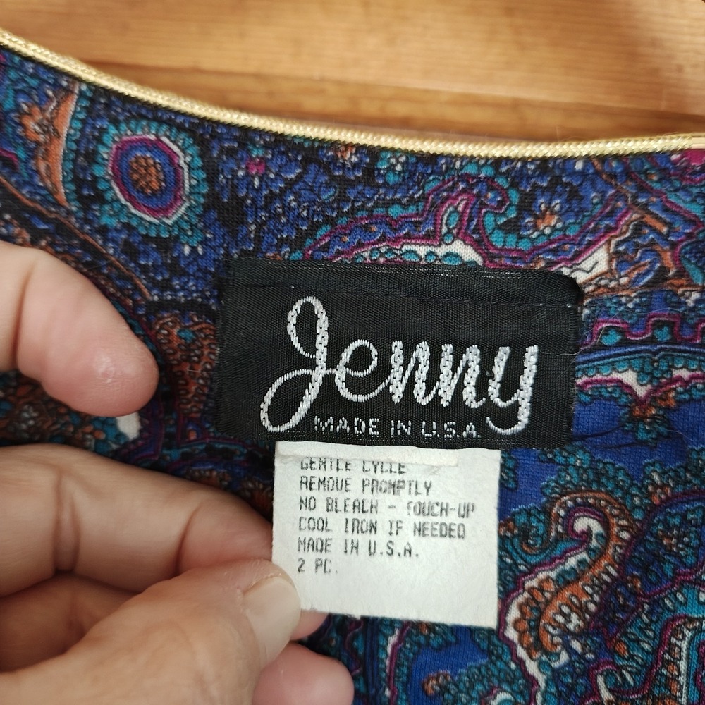 Vintage Retro Jenny USA Stretch Midi Skirt Set Paisley Damask Blouse Plus Sz 18W - Picture 3 of 11